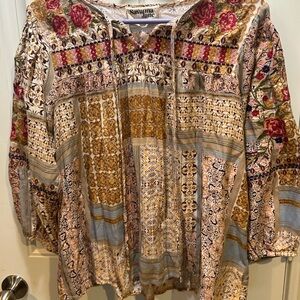 Savanna Jane Floral Patchwork Peasant Top - Pink, Gold & Blue